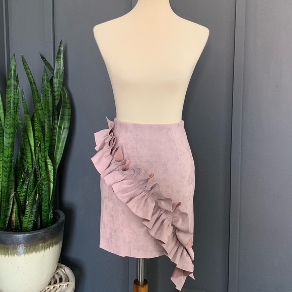 lavender vegan suede ruffle pencil skirt - Picture 2 of 6